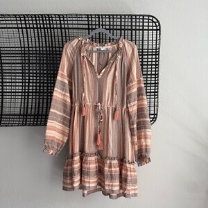 Veronica Beard Pink and Brown Striped Boho Tiered Dress